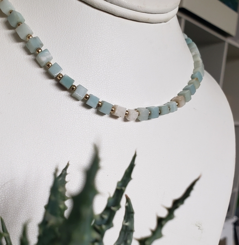Aqua and White Beaded Necklace - Picture 5 of 7